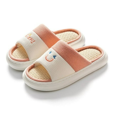 

CoCopeaunt New Products Home Slippers Female Smile Indoor Couples Home Floor Slippers Thick Bottom Cotton Linen Slippers EVA Shoes