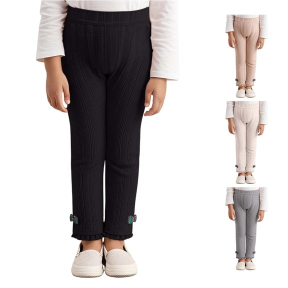 JAJAHO Girls Leggings Cable Knit Basic Ankle Length Pants Lace Bow Kids Warm Footless Tights 3-7Y