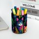 thumbnail image 5 of Solución de almacenamiento sencilla: Portalápices cilíndrico y organizador de escritorio para maquillaje y artículos de arte, diseño de gato colorido., 5 of 5