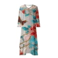 thumbnail image 4 of Funicet Womens Plus Size Boho Dresses Retro Button Dress V Neck 3/4 Sleeve Floral Bohemian Maxi Dresses Irregular Hem Wrap Evening Dresses, 4 of 5