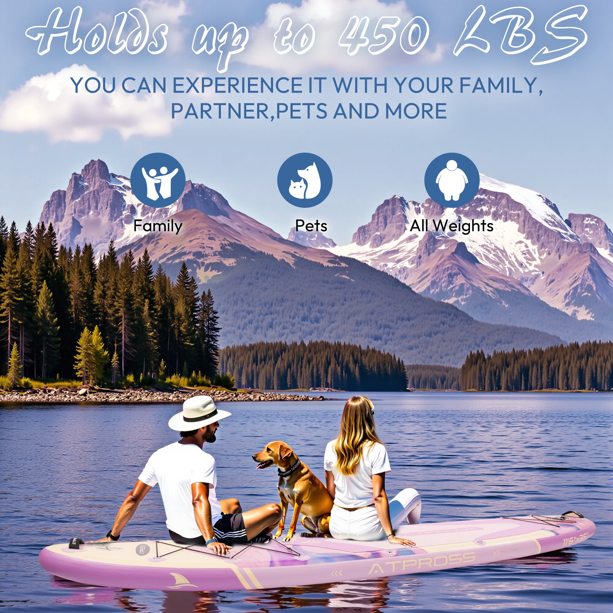 Ultifit Inflatable Paddle Board Extra Wide 450 Lbs Capacity Anti-Slip Design with SUP Accessories and Seat 11'6" x 35" Purple