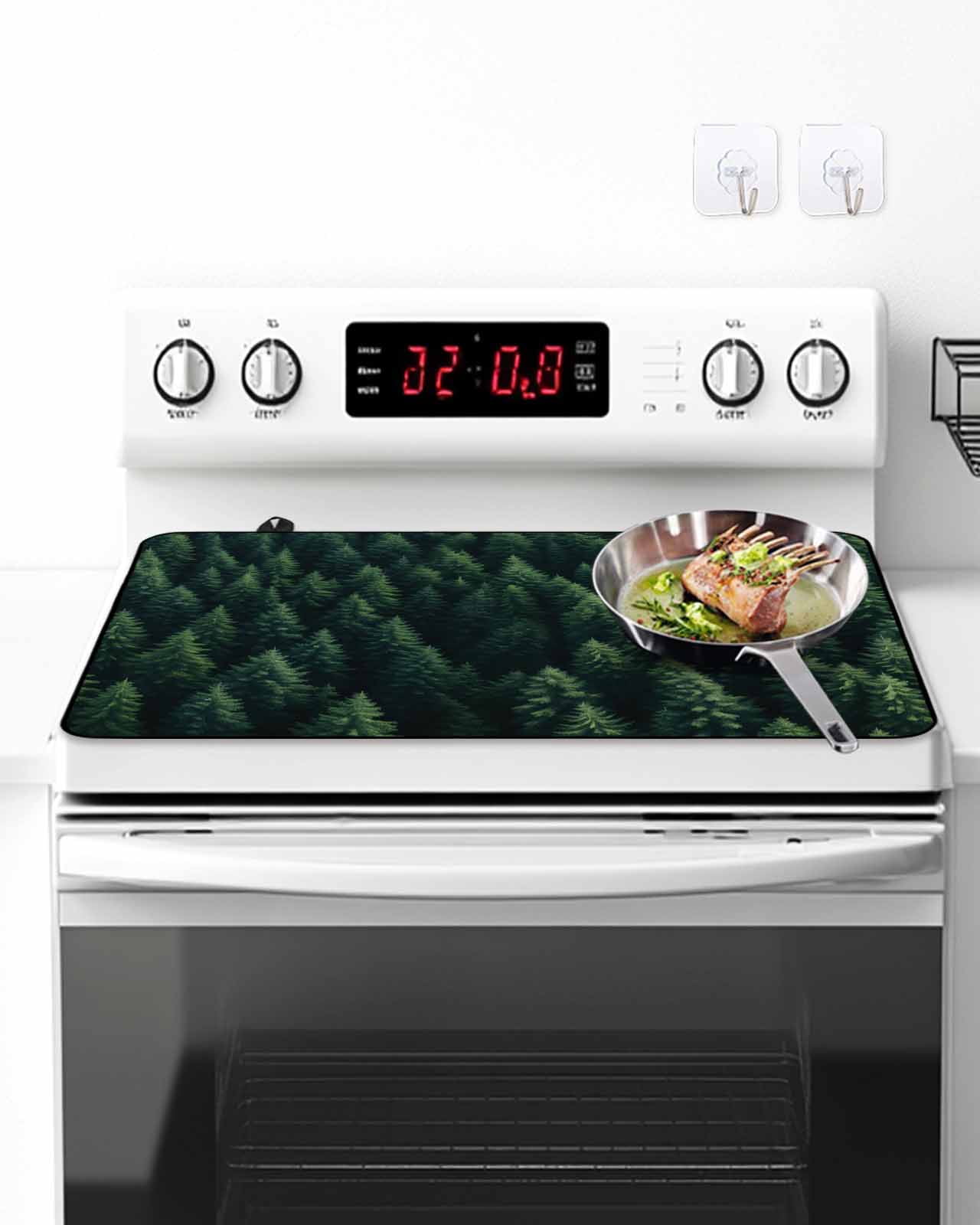 Stove Top Covers for Electric Stove, Green Forest Glass Stovetop Cover Protector, Modern Pine Trees Mysterious Art Induction Cooktop Protector Oven Mat for Kitchen Countertop 24"x21"