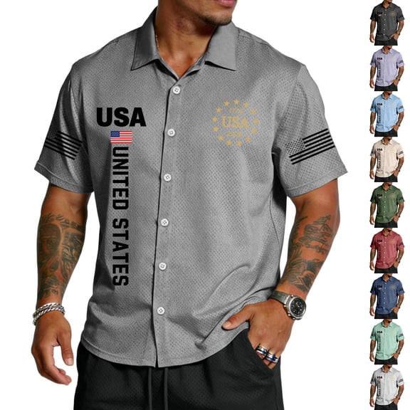 Men's US 250th Anniversary Polo Shirt with Mesh Fabric and Button Front Featuring Vintage USA Graphic for Independence Day Celebration Patriotic Events or Summer Parties Beige L