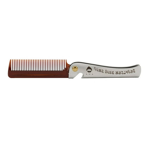 1 Pcs Brown Men Folding Pocket Comb PP Teeth Detangling Hair Beard Comb Metal Handle Foldable Combing Mustache Comb