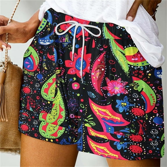 SELONE Ladies Shorts Plus Size Lounge Pants with Pockets Shorts Trousers Loose Casual Trendy Pants Drawstring Pull on Hawaiian Short Length Lightweight Multicolor L Breathable Summer Clothes