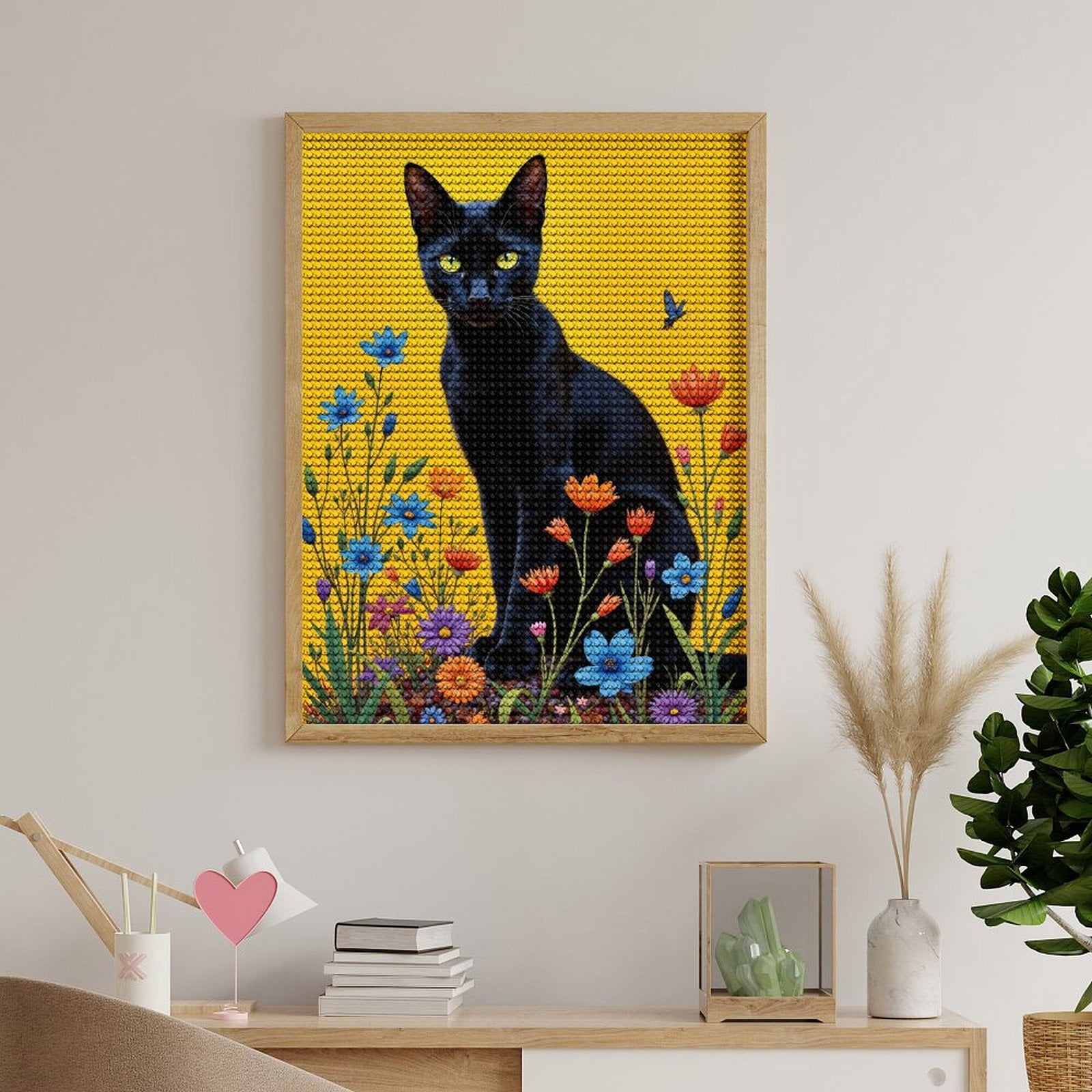 Diamond Art Kits for Adults, Cat Floral Vibrant Background Butterfly 5D Diamond Painting Kits for Adults Beginners, DIY Full Drill Diamond Painting, Gem Art and Crafts 12x16