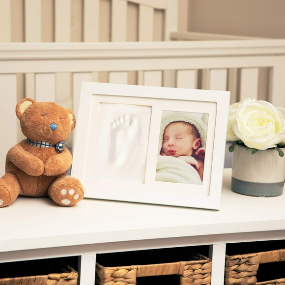 Nuby Baby Keepsake Classic White Wooden Wall Decor Frame That Holds One 3.5 x 5"" Photo & 1 Clay Print Kit for Newborn Girls & Boys Personalized Baby Gift