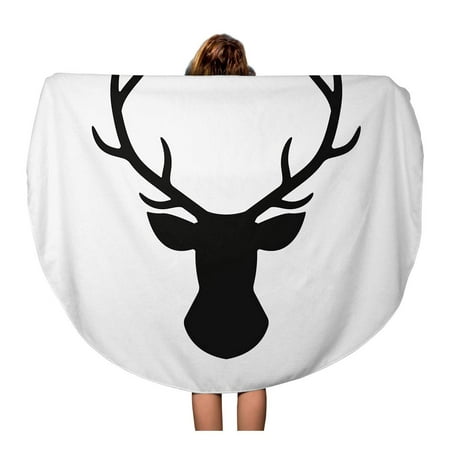 LADDKA 60 inch Round Beach Towel Blanket Antler Deer Head Abstract Beast Black Buck Color Travel Circle Circular Towels Mat Tapestry Beach