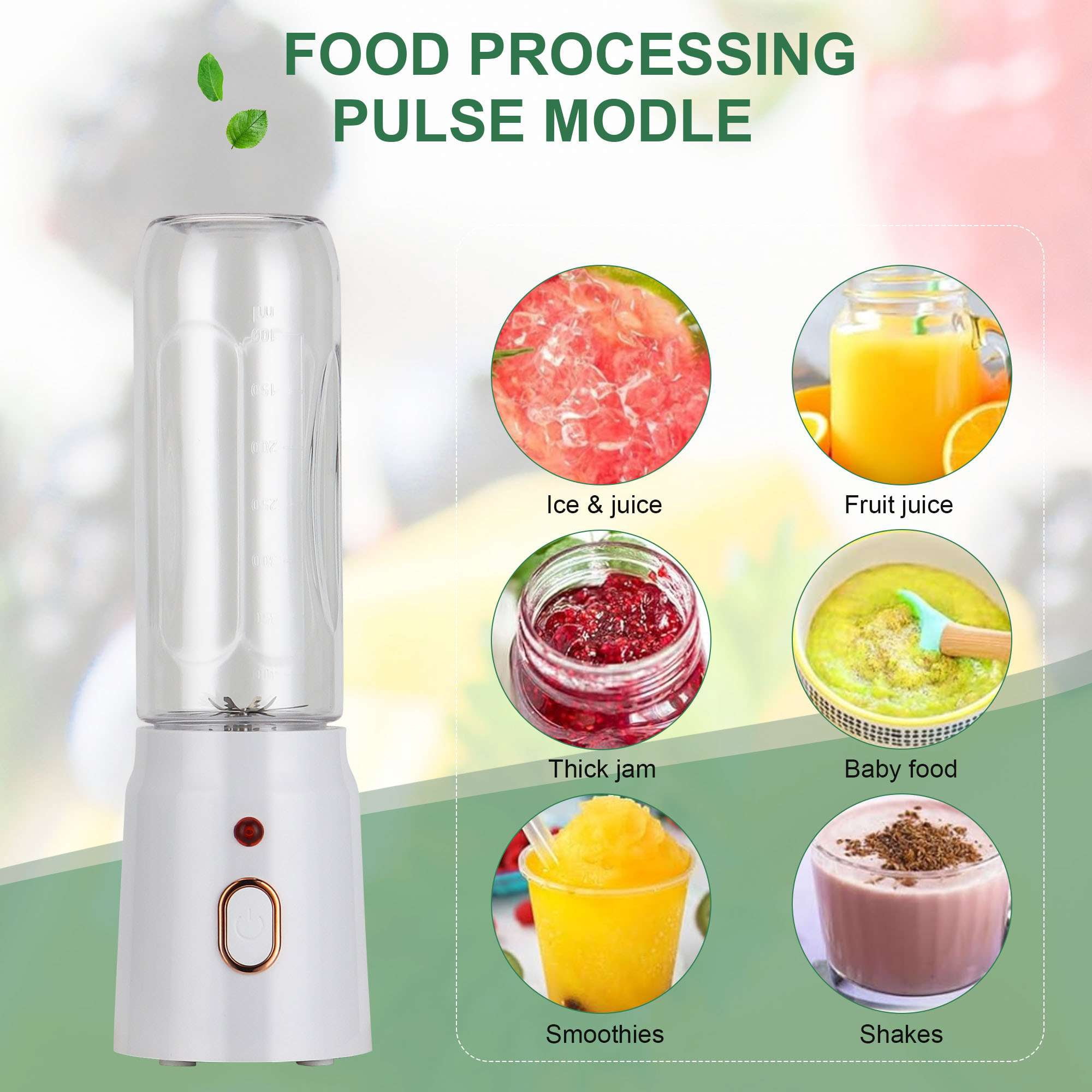 Luxtrada Portable Blender Personal Juicer Kitchen USB Rechargeable 1500mAh Large Battery with 8 Blades for Smoothies Shakes Baby Food and Proteins