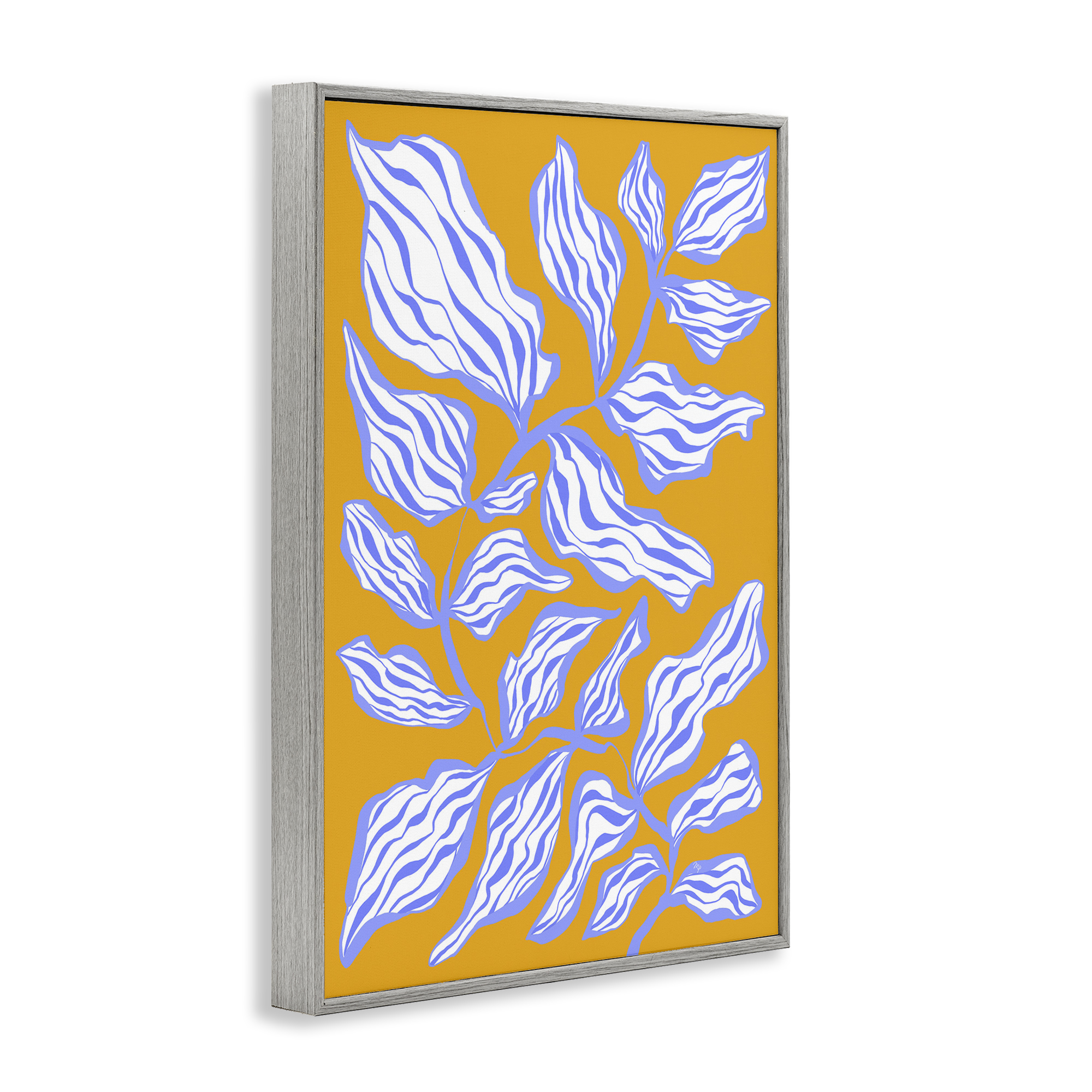 Stupell Industries Leaves on Orange Botanical & Floral Painting Gray Framed Art Print Wall Art, 16 x 24