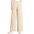 thumbnail image 2 of longantii Women's Soft Flowy High-Waist Pull-On Wide-Leg Pants for Seniors - Elastic Comfy Stretch Pants for Ladies Beige M, 2 of 5