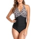 thumbnail image 1 of Traje De Baño Halter De 1 Pieza Para Mujer, Traje De Baño Halter De Una Pieza A La Moda Con Cuello En V Ahumado, Parte Superior Estampada Para Fiestas En La Piscina De La Playa ANGGREK No, 1 of 7