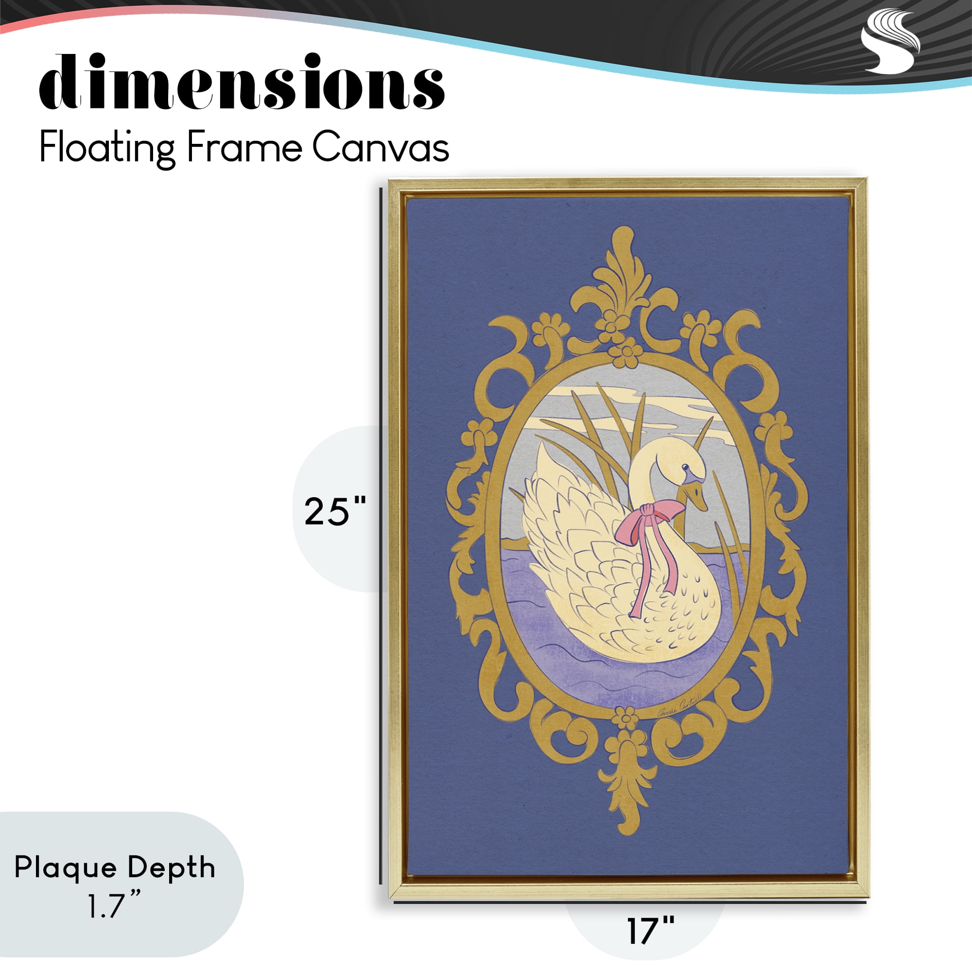 Stupell Industries Swan and Ornate Pattern Gold Framed Floater Canvas Wall Art, design by Carrie Cantwell