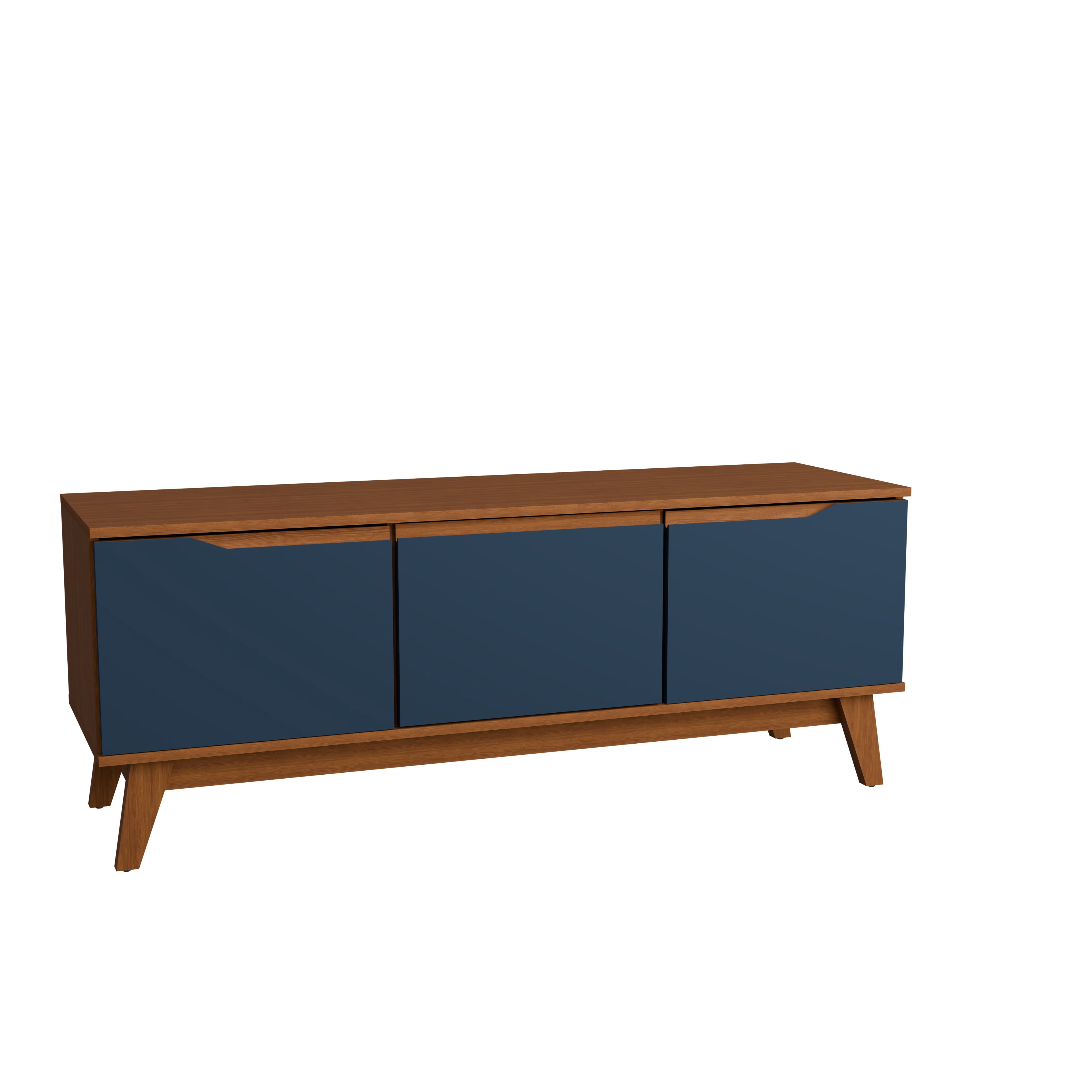 Kappesberg Athens 3-Door Tv Stand with Soft-Close Doors and Built-in Handles - Golden Oak/Blue