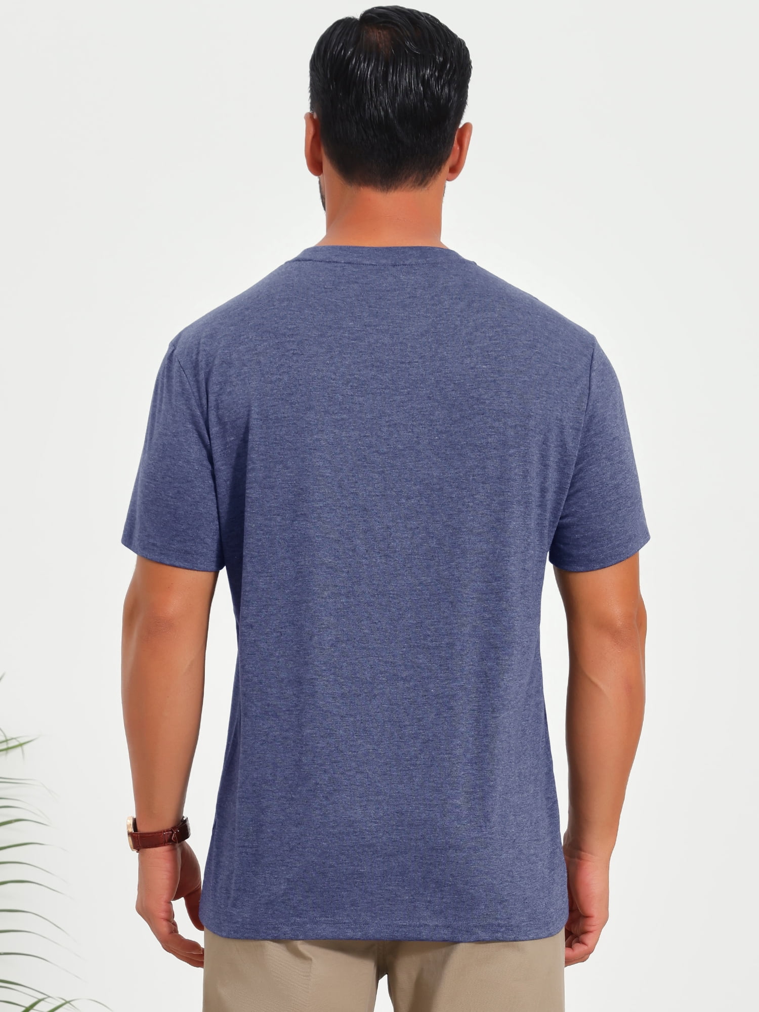 DARING DIVA Men's Chest Pocket Striped Print Crew Neck Short Sleeve T-Shirt S Dark Blue