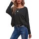 thumbnail image 2 of VISgogo Mujer Primavera Jumper Camisa, Rayas Cuello Redondo Mangas Largas Pullover Tops para Niñas, Negro/Gris/Blanco VISgogo moda, 2 of 7