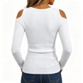 thumbnail image 7 of Cold Shoulder Ribbed Top for Women Long Sleeve Slim Fit Deep V Neck Fitted Knit Shirt Fall Versatile Comfy Casual Basic Blouse White S, 7 of 7