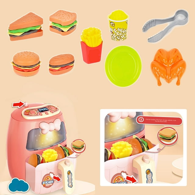 Meitianfacai Hamburger And Fries Kitchen Fryer Electric Grill Toy With Light Role Play Educational Game For Children, Pink