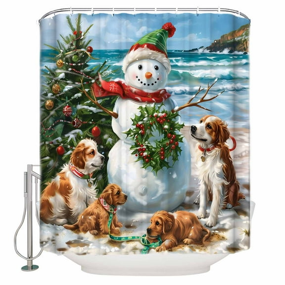 Small Stall Shower Curtain 36x72 Inch Narrow Half Size Snowman Beach Bath Curtains Bathroom Decor Christmas Dog Tree Berry Painting Art Waterproof Fabric Shower Curtain Set with Hooks 36 Inch