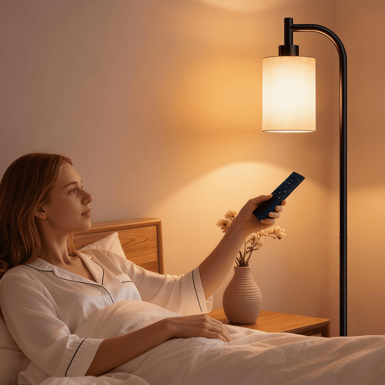 Tall Floor Lamp with Fabric Shade and Remote photo 5