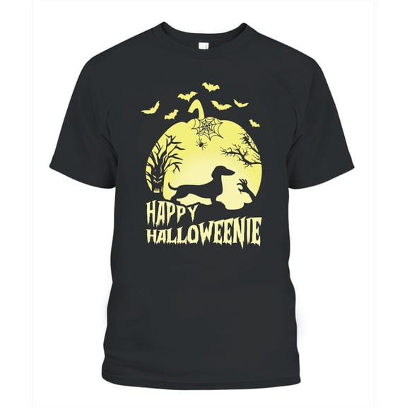 NH2 Creative Happy Halloweenie Dachshund Shirt, Funny Weiner Dog Halloween T-Shirt for Women Men