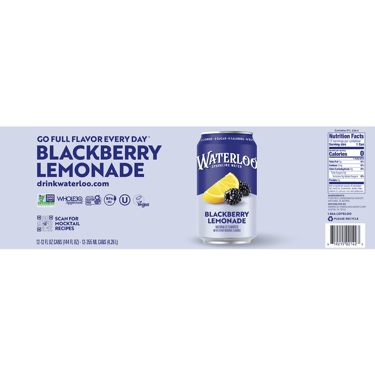 Waterloo Blackberry Lemonade Sparkling Water, 12 fl oz, 12 Pack photo 6