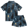 thumbnail image 2 of Silky Satin Kids' Pajama Set Breathable & Smooth Unisex Button-Down Pajamas Black Cats and Mystical Symbols, 2 of 8