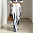 thumbnail image 4 of Morttic Women's Elegant Business Striped 2-Piece Outfit – Long Sleeve Lapel Button Front Shirt & High Waist Wide Leg Pants Blue，L, 4 of 6