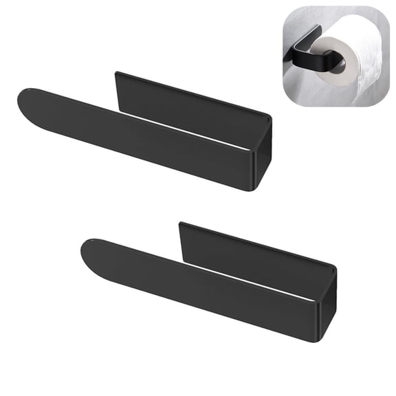 Hand Towel Holder, Self Adhesive Towel Racks for Bathroom Wall Mounted, Square Hand Towel Bar Stick on Wall for Kitchen Cabinet Shower, Black (2 Pack)