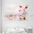 thumbnail image 1 of Peach Tapestry, Artistic Spring Flower Arrangement with Cute Little Butterflies Wildflowers on Branch, Wall Hanging for Bedroom Living Room Dorm Decor, 80W X 60L Inches, Multicolor, by Ambesonne, 1 of 2