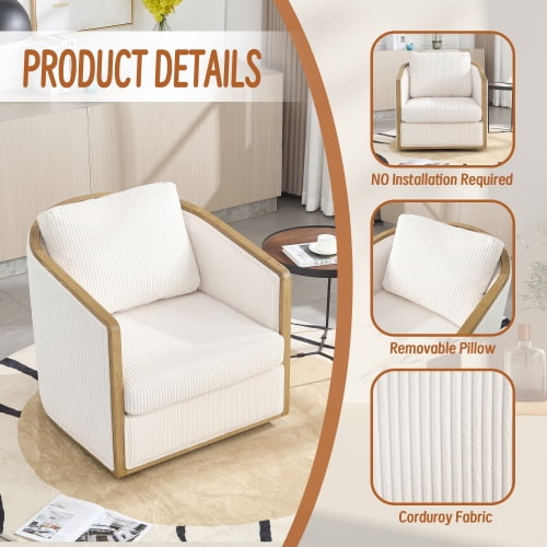 MOONMOSS Modern Swivel Accent Chair,Comfy 364° Adult Round Chairs for Living Room,Beige