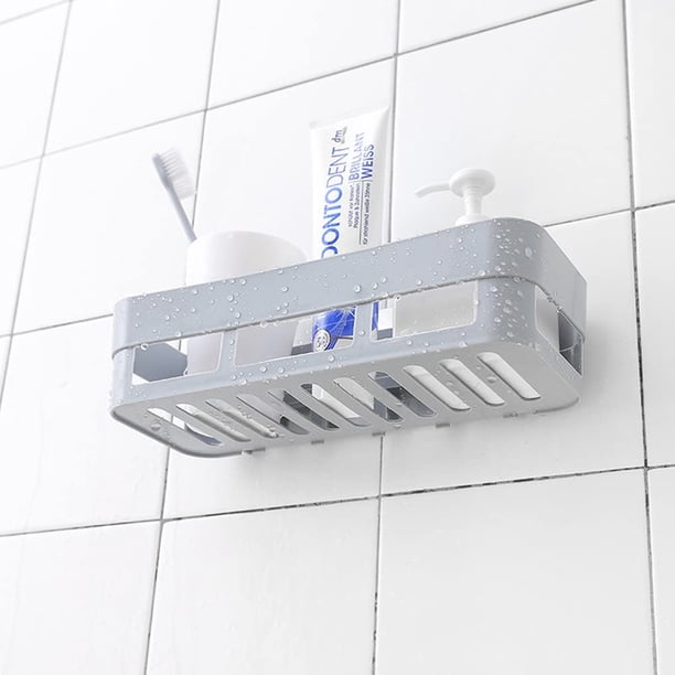 Organizador de almacenamiento para baño, estante de almacenamiento de baño adhesivo montado en la pared de plástico, cesta de almacenamiento de pared de plástico, confiabilidad excepcional
