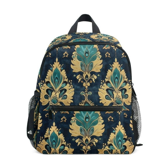 FORMRS School Backpack with Front Zippered Pocket 12" Elementary Student Travel Daypack, Green Peacock Pattern