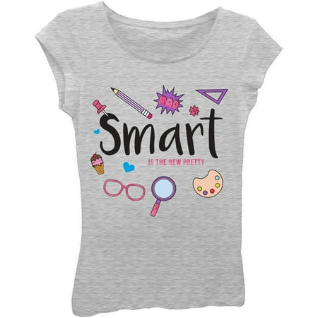 - Girls' 'Smart Is the New Pretty' Short Puff Sleeve Graphic T-Shirt With Sugar Glitter