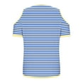 thumbnail image 6 of Olyvenn Women V Neck Cold Shoulder Tops V Neck Striped Short Sleeve T Shirts Loose Tops Sexy Casual Blouse 2025 Trendy Tshirt Light Blue S, 6 of 6