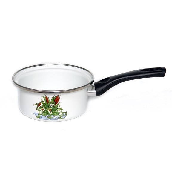 Classic Multipurpose Enameled Black Helper Handle Home Kitchen Cooking Stewpan - Frogs, 1.06 Qt