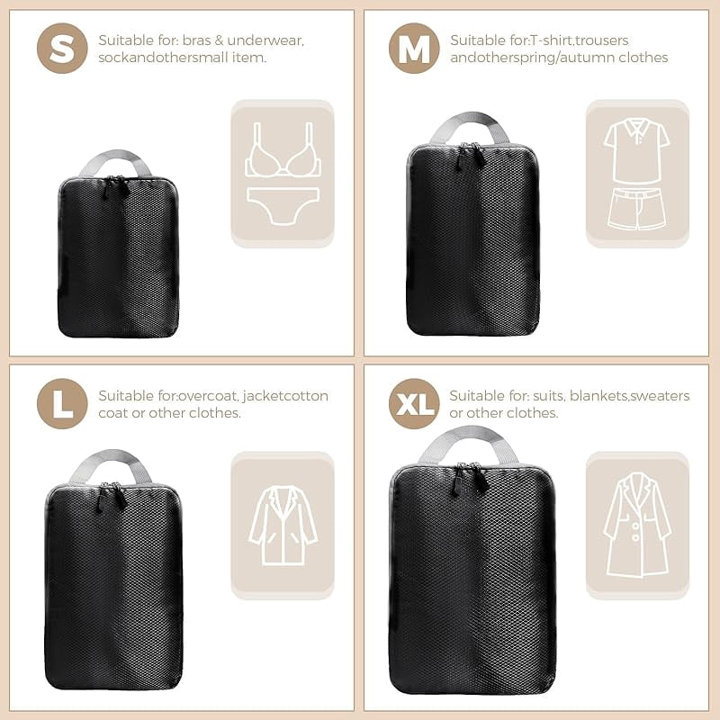 XIHAMA Compression packing cubes - 4 pieces, ultralight suitcase organizer, black