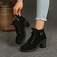 thumbnail image 6 of Women's Ankle Boots Thick Mid Heel Lace Up Round Toe Platform Ankle Booties Solid Versatile Comfortable Combat Boots (Black,38), 6 of 8