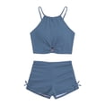 thumbnail image 3 of ZXLBBD Bathing Suits for Girls Halter Neck Hollow Design Solid Color Tankini Top and Shorts 2 Piece Swimwear Summer Vacation Outfit Casual Beach Pool,Blue,15 Y-16 Y, 3 of 7