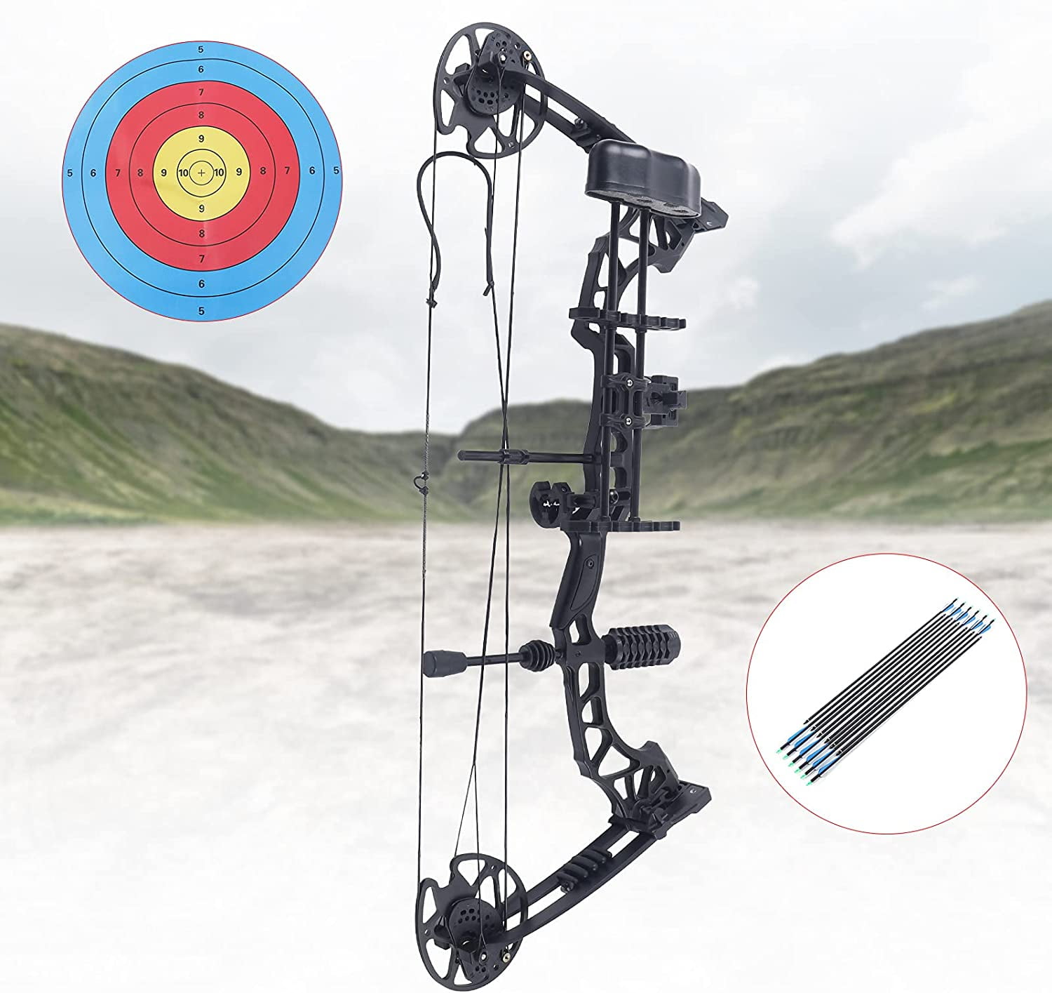 FETCOI Compound Bow 3570 Pounds Draw,329 Fps, Including 12 Arrows and Bullseye Paper,for Adult