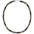 thumbnail image 3 of CUKIXA Men's Healing Crystal Necklace - Triple Stone Beaded Necklace with Hematite, Black Obsidian & Tiger's Eye, 8mm Natural Stones on Stainless Steel Chain (21"), 3 of 8