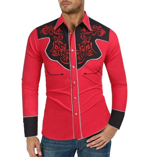 Mnyotv Mens T-Shirts Men's Western Denim Shirt Casual Long Sleeve