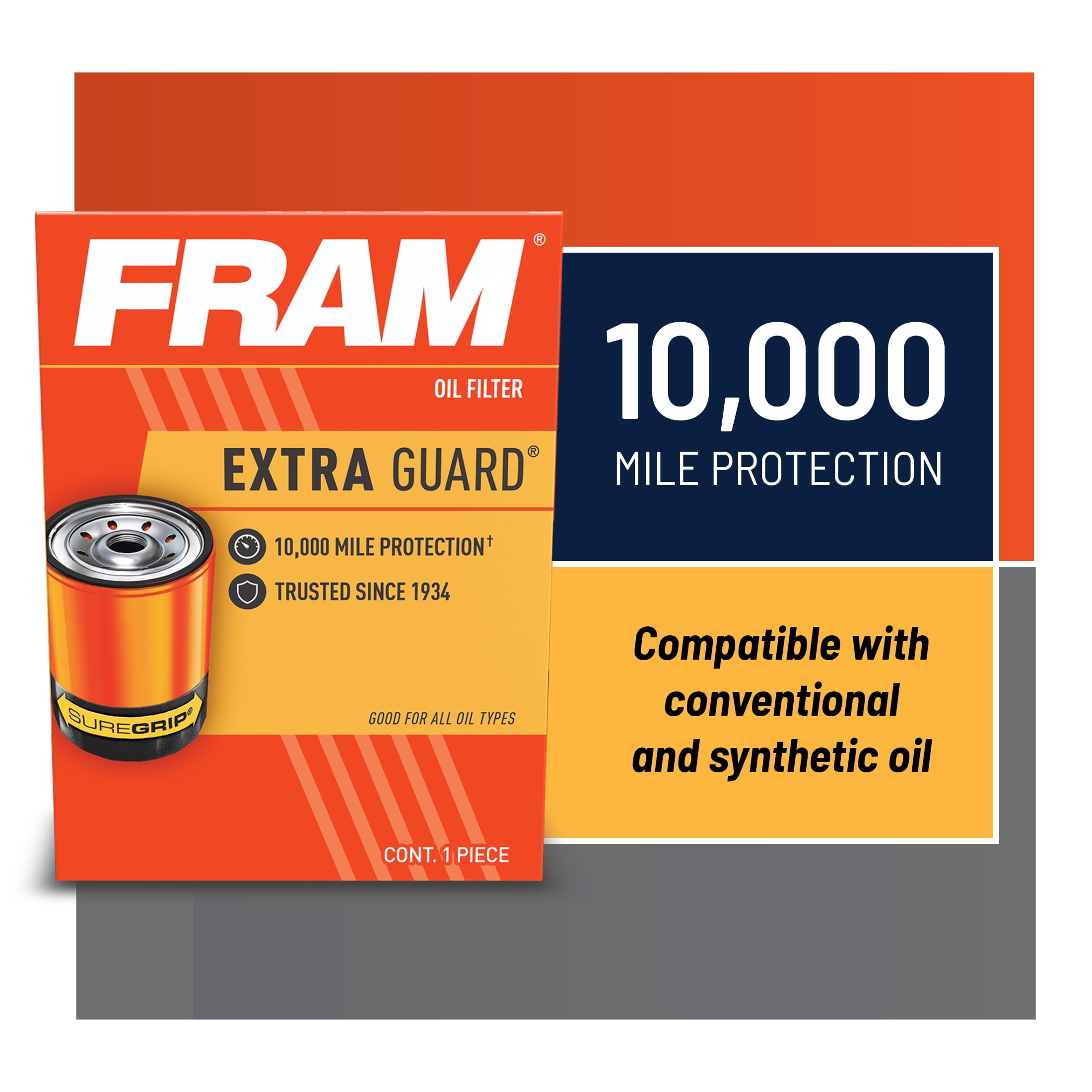 FRAM Extra Guard Oil Filter, PH16, 10K mile Replacement Oil Filter