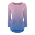 thumbnail image 4 of Women's Ombre Color Fleece Pullover Sweater, Soft Plush Long Sleeve Crewneck Top with Two Front Pockets for Casual Comfort, Daily Wear and Cozy Outfits Blue L, 4 of 4