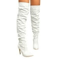 thumbnail image 7 of UngA Mid Calf Boots for Women Knee High Boots for Women Square Toe Heeled Boots with Side Zipper Fashion Dress Elastic Tall Boots White,6, 7 of 7
