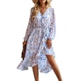 thumbnail image 1 of Vestido PRETTYGARDEN Floral Boho Cruzado con Escote en V y Mangas Largas Talla L Grande, 1 of 5