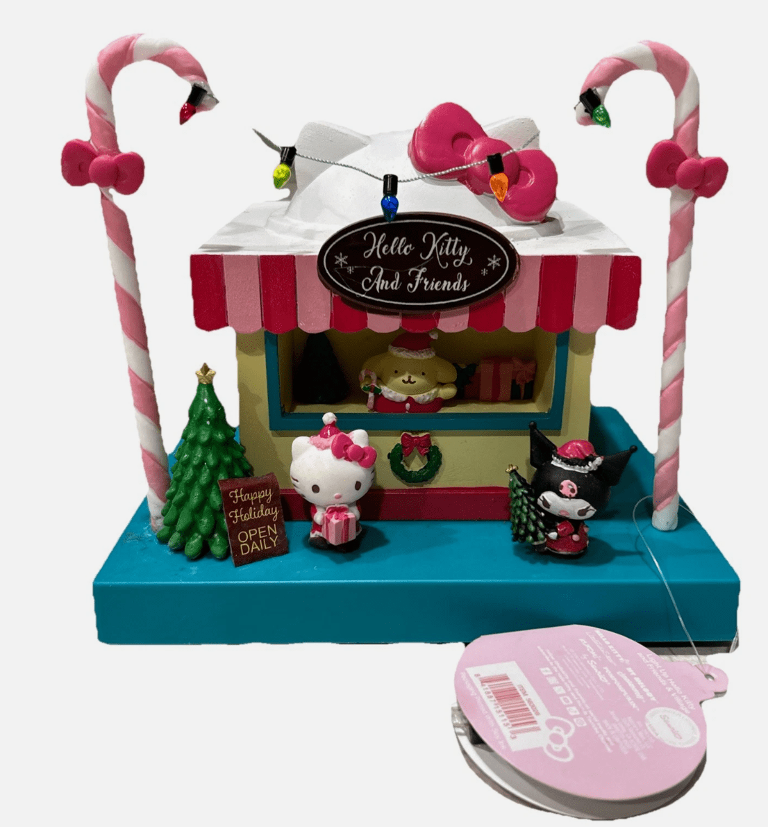 Hello Kitty & Friends Holiday Candy Shop Light-Up Display Décor – Christmas Candy Cane Booth with Lights & Characters