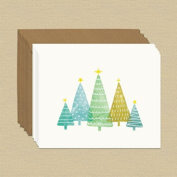 Christmas Greeting Card Set – Whimsical Watercolor Christmas Trees – 6 Blank Cards & Envelopes – Perfect for Holiday Wishes, Family, Friends, and Festive Celebrations