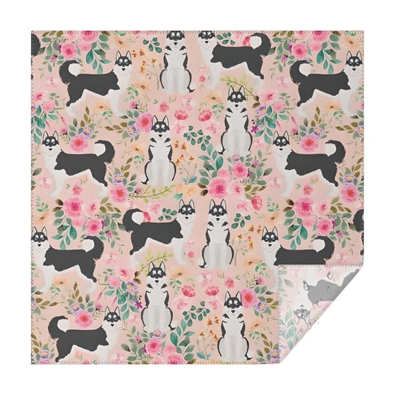 Husky Dog Flower Floral Square Tablecloth,Waterproof Square Table Cover,Wipeable Spillproof Washable Table Cover for Home Kitchen Party Decor 42"X42"(107x107cm)