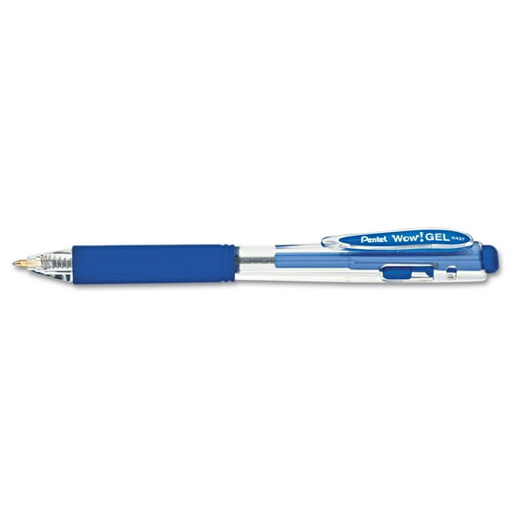Pentel® Wow!™ Retractable Gel Roller Pens, Medium Point, 0.7 mm, Clear Barrel, Blue Ink, Pack Of 12